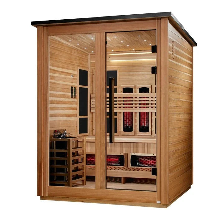Golden Designs "Loviisa" 3-Person Outdoor PureTech™ Full Spectrum Hybrid Sauna — Pacific Cedar, Flat Roof (2026 Model) | GDI-8523-02