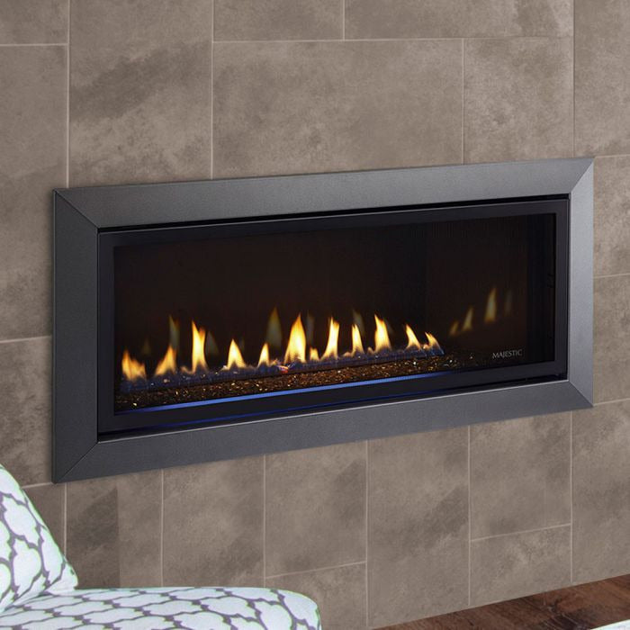 Majestic Jade 42-inch direct vent gas fireplace with sleek glass front and modern design elements.