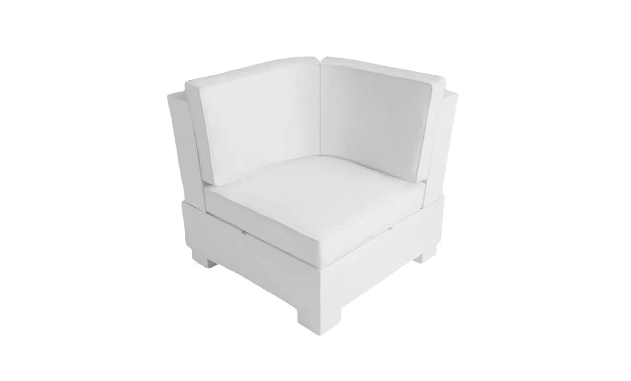 Signature Sectional Corner sofa in dark gray fabric with wooden legs and armrests.