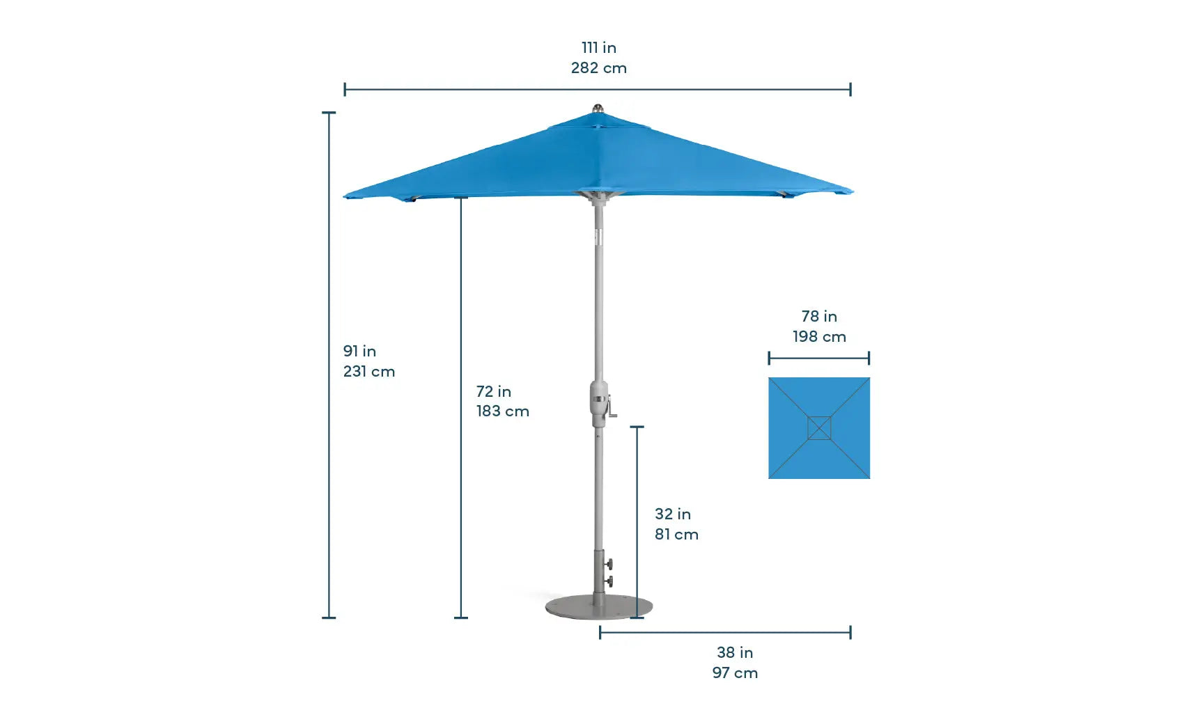 6.5-foot square Signature Series umbrella with 360° tilt feature and black canopy