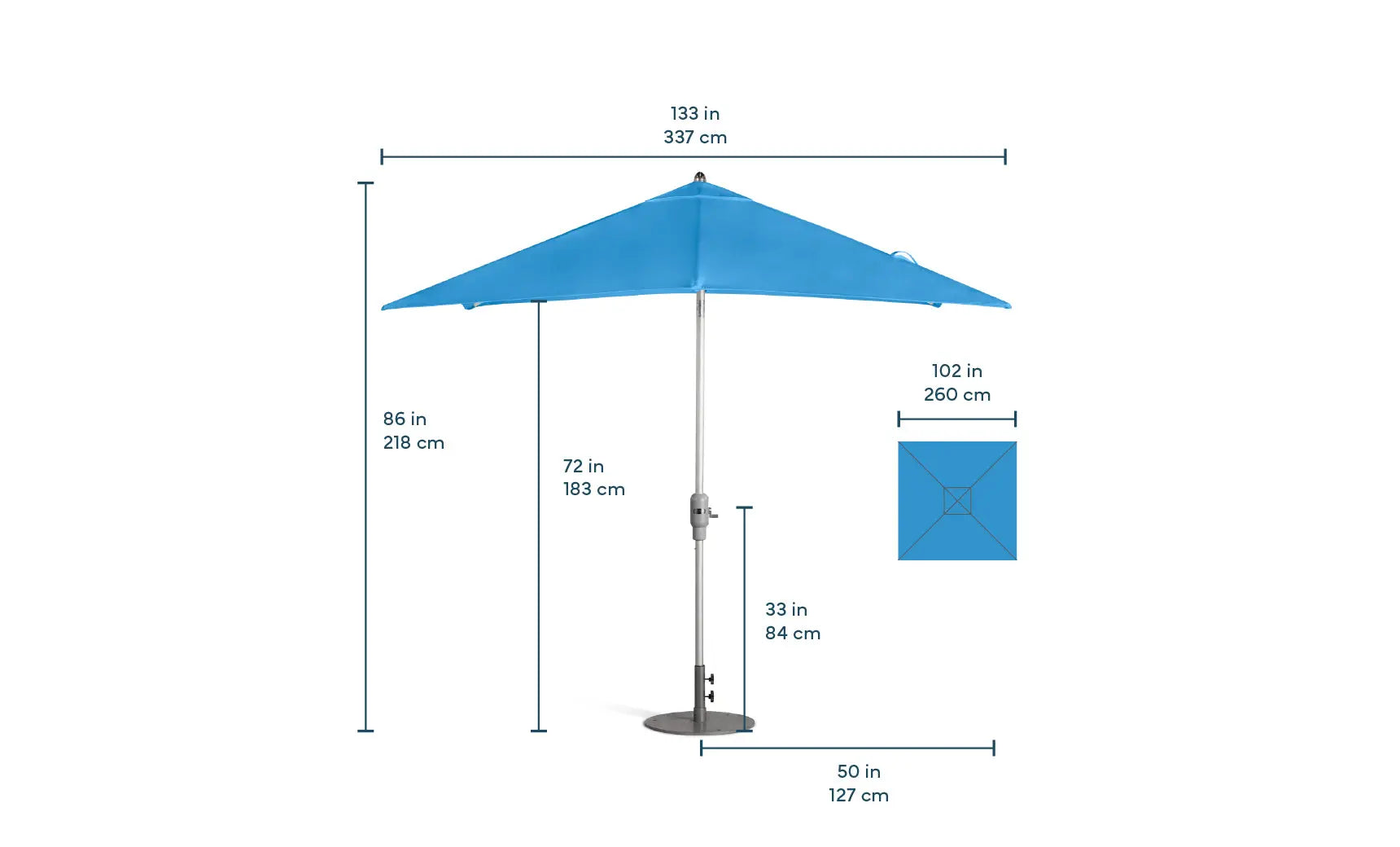 8.5-foot square Signature Series umbrella with 360° tilt feature and black canopy