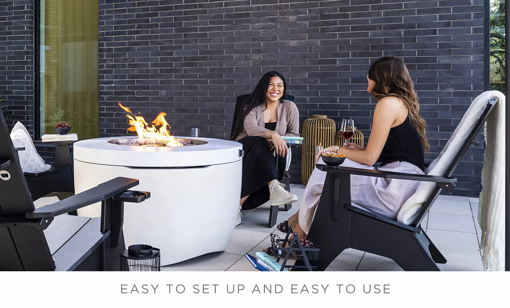 Halo firepit with gray stone surround and blue flame feature