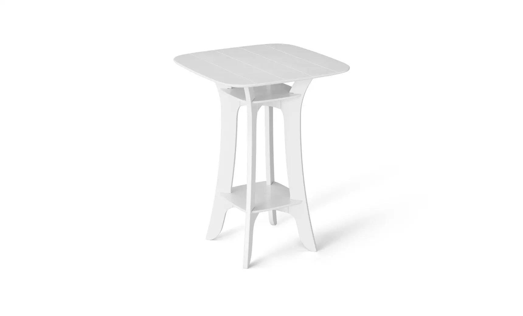 Haven high-top table with a sleek metal frame and dark wood top
