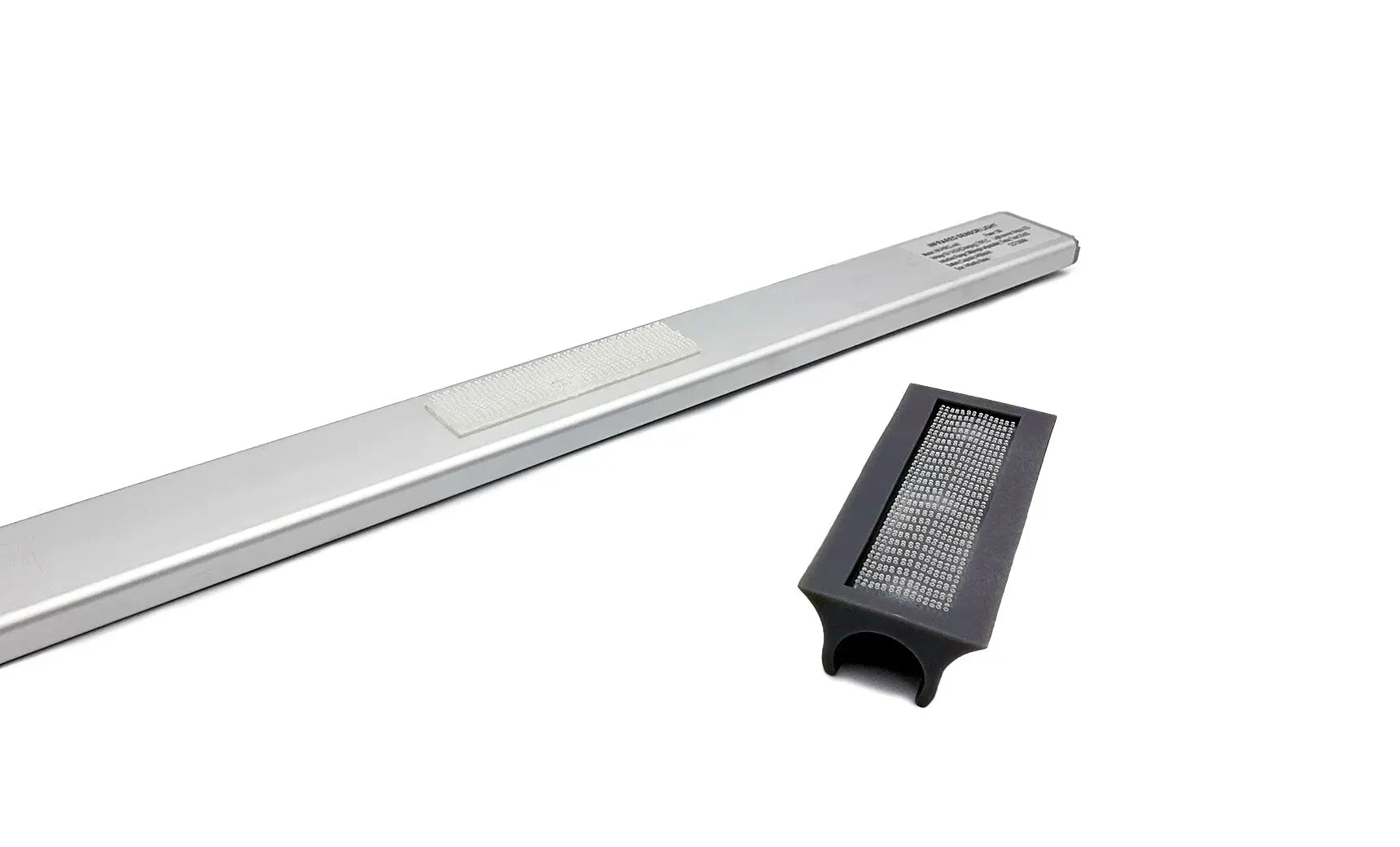 Umbrella light with a white canopy and LED lights around the edge.