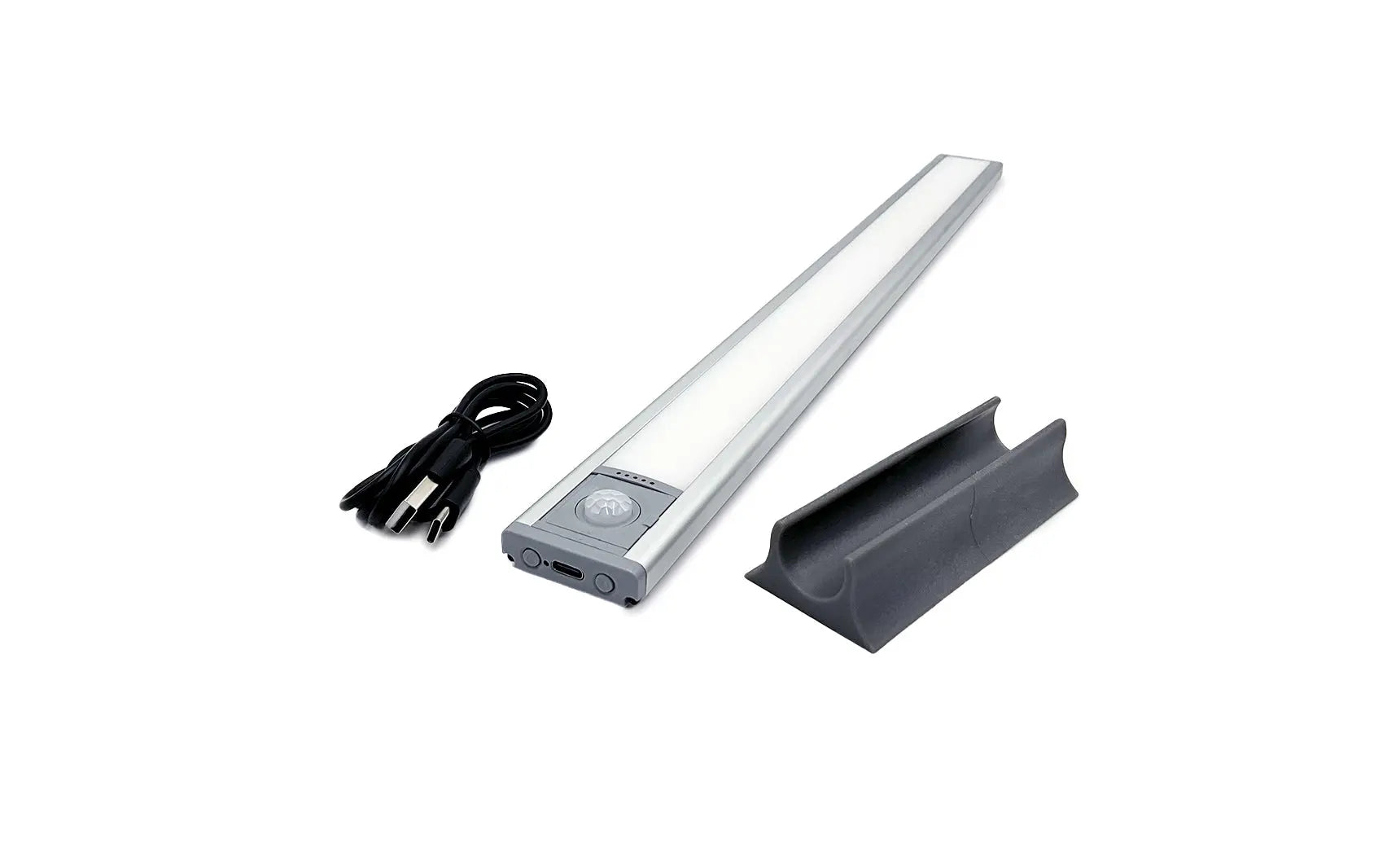 Umbrella light with a white canopy and LED lights around the edge.