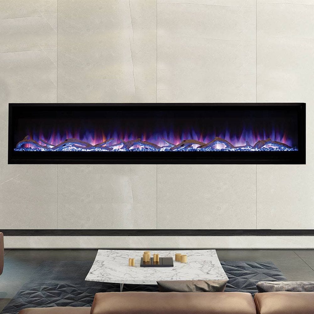 Superior ERL3000 Built-In Linear Electric Fireplace with Driftwood Log Set and Smoked Crystal Ember Bed