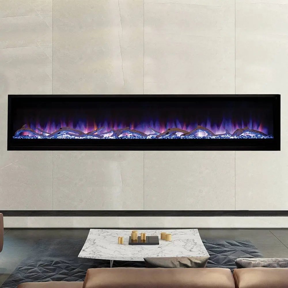 Superior ERL3000 Built-In Linear Electric Fireplace with Driftwood Log Set and Smoked Crystal Ember Bed