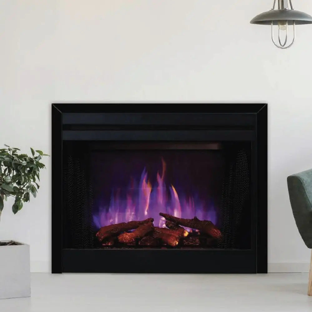 Superior 36-Inch ERT3036 Built-In Electric Fireplace with Charred Split Oak Log Set and Glowing Ember Bed