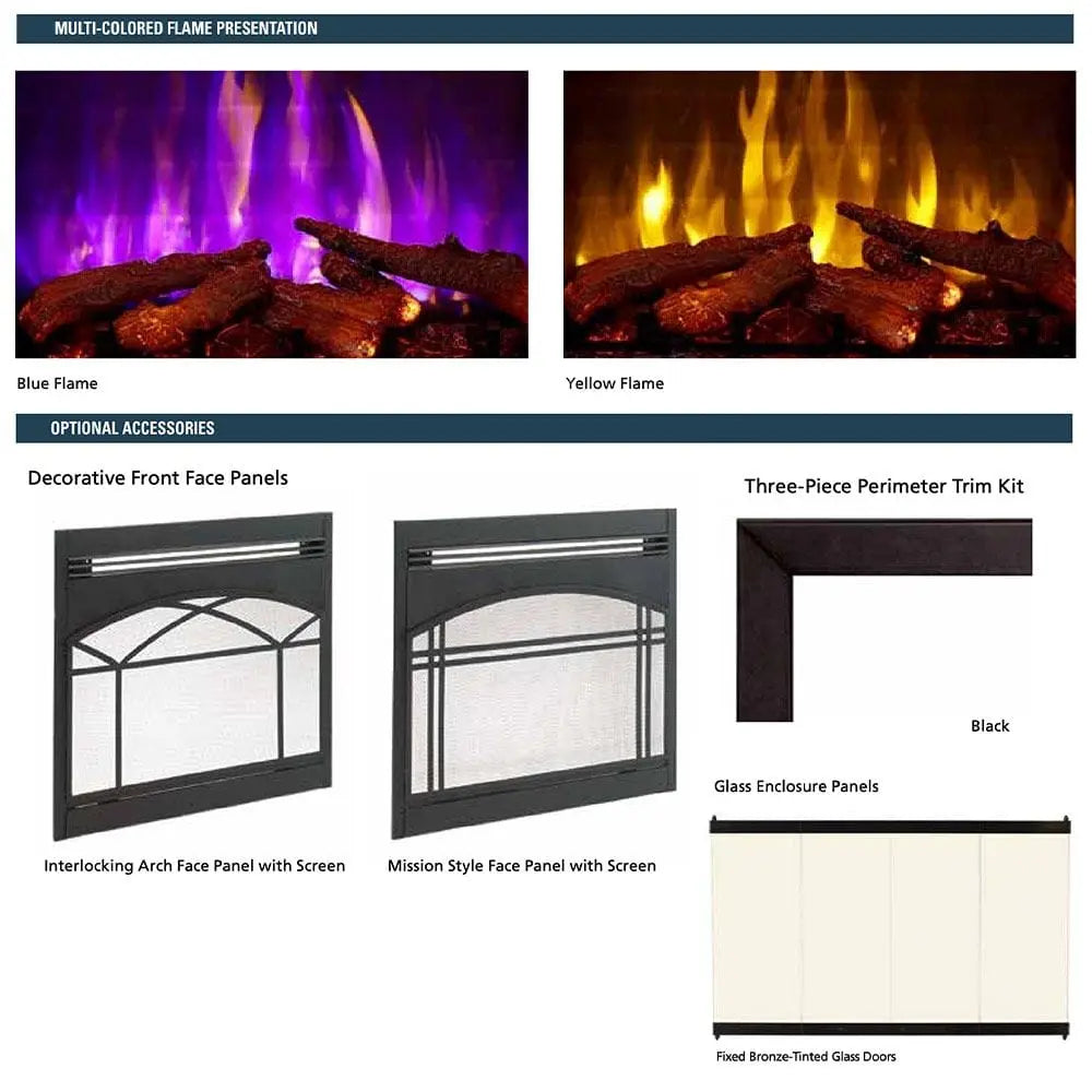 Superior 36-Inch ERT3036 Built-In Electric Fireplace with Charred Split Oak Log Set and Glowing Ember Bed