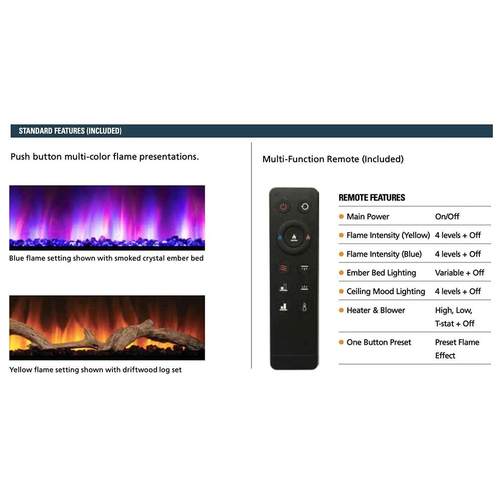 Superior ERL3000 Built-In Linear Electric Fireplace with Driftwood Log Set and Smoked Crystal Ember Bed