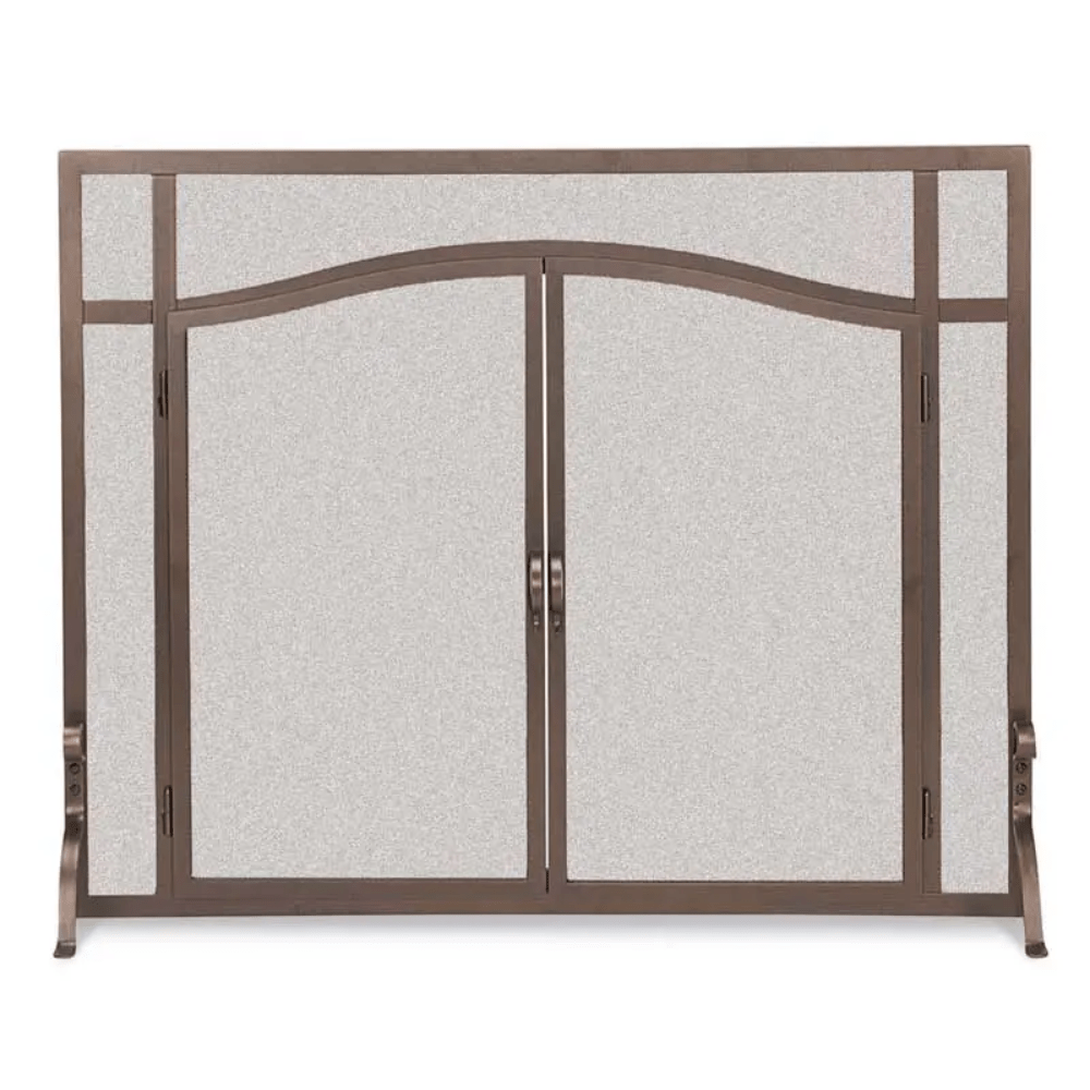 Pilgrim 44 Inch Forged Iron Fireplace Screen with Arched Doors