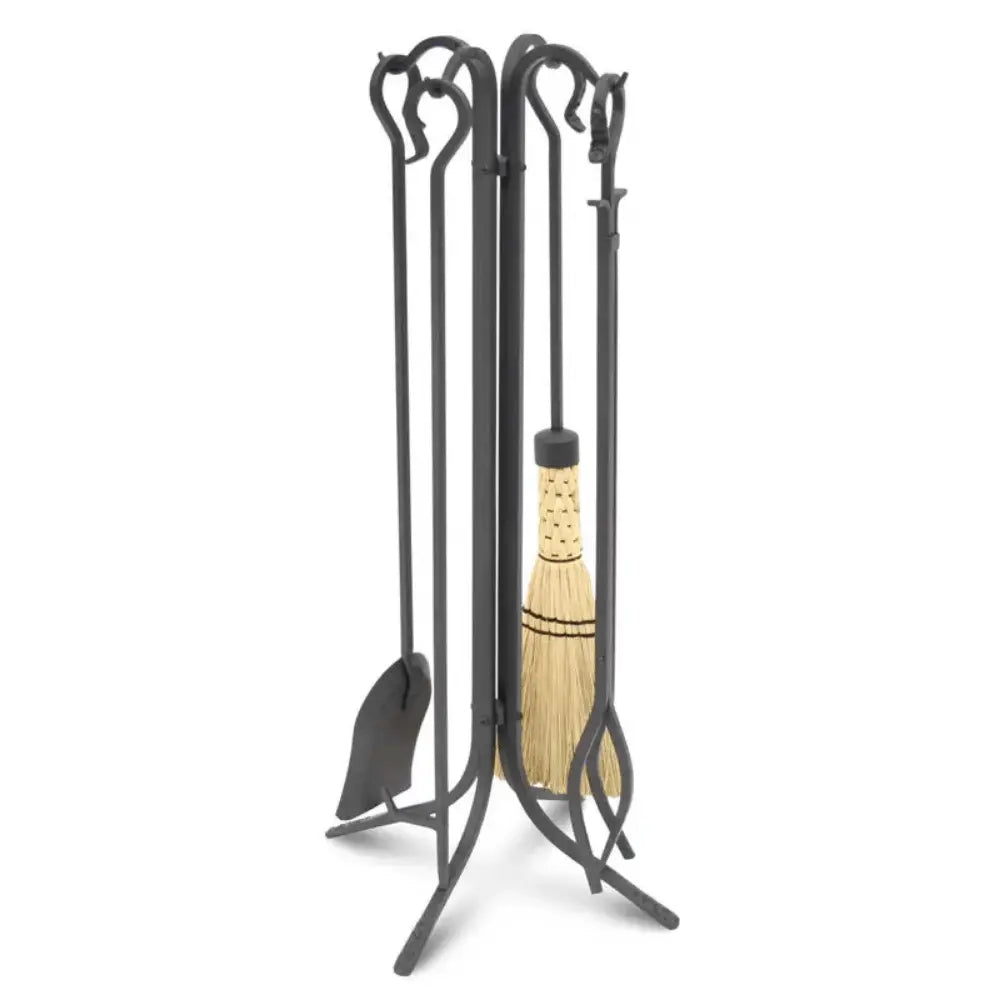 Pilgrim Large Forged Fireplace Tool Set with Corn Broom