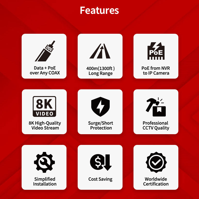 Lorex Single Port IP & PoE over Coax Set (400m/1300ft End-to-End Converters)