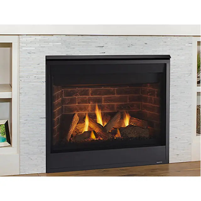 Majestic Quartz 32-inch direct vent gas fireplace with sleek quartz face and modern design elements.