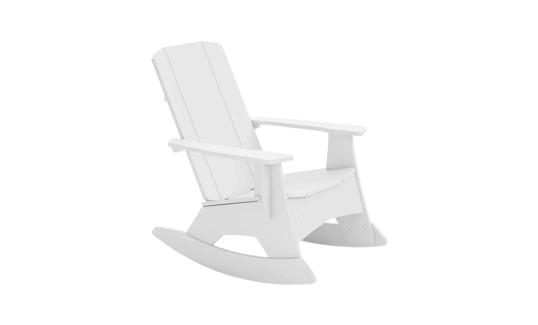 Mainstay Adirondack rocker in weathered pine finish with cushioned seat and armrests