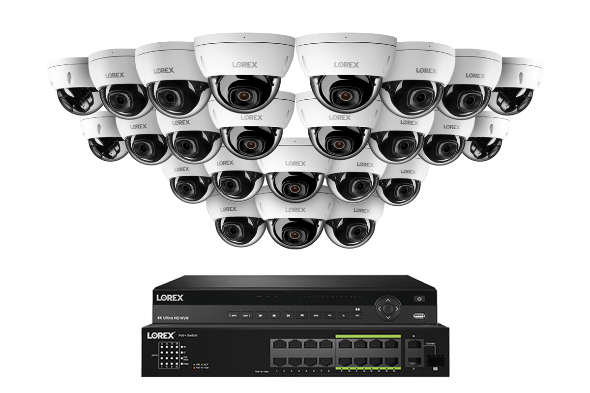 Lorex Elite Series NVR with A4 4 MP (2K) IP Dome Cameras – 4K 32-Channel 8 TB Wired System