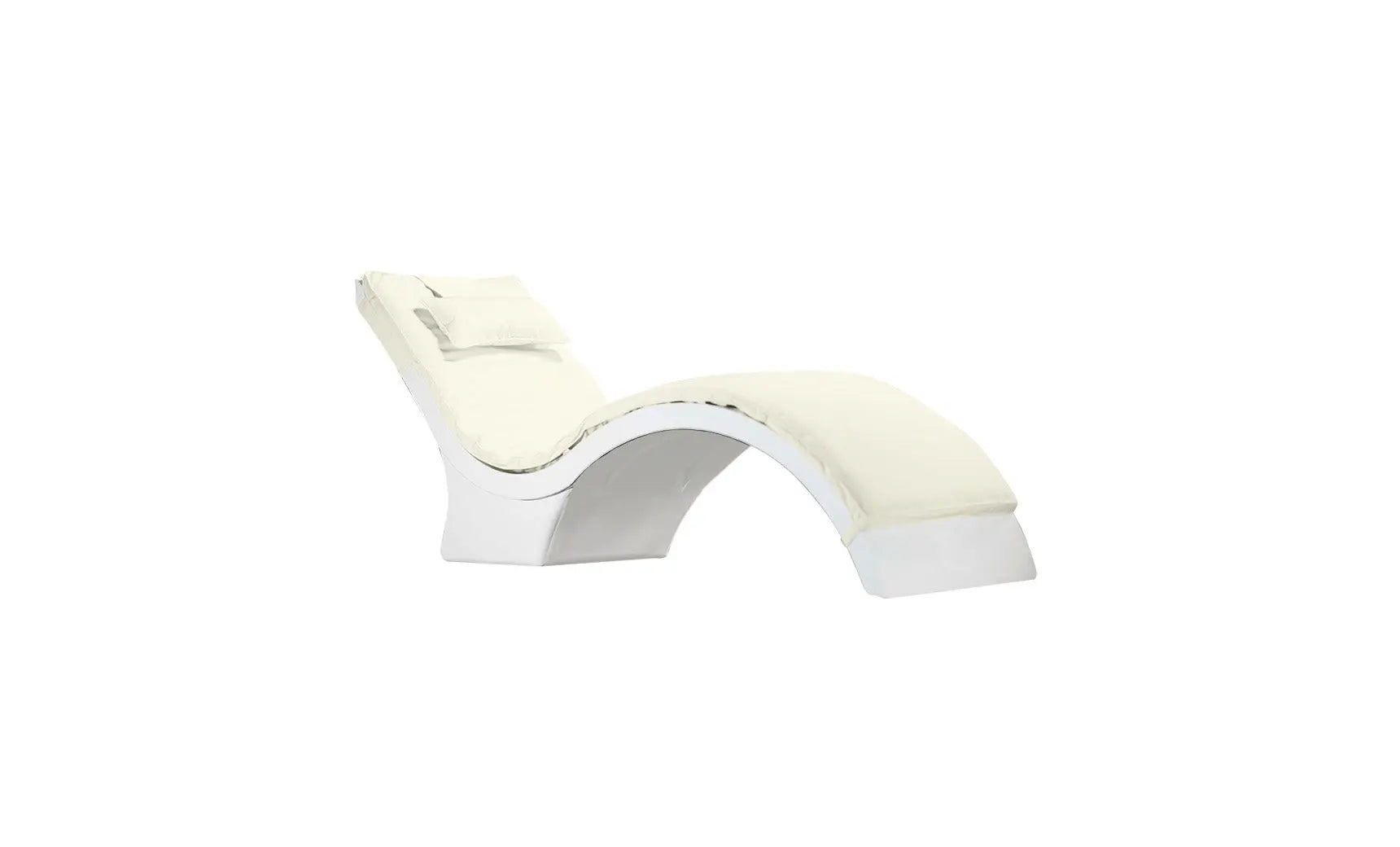 Signature chaise lounge cushion in soft gray fabric with scalloped edges and button detailing.