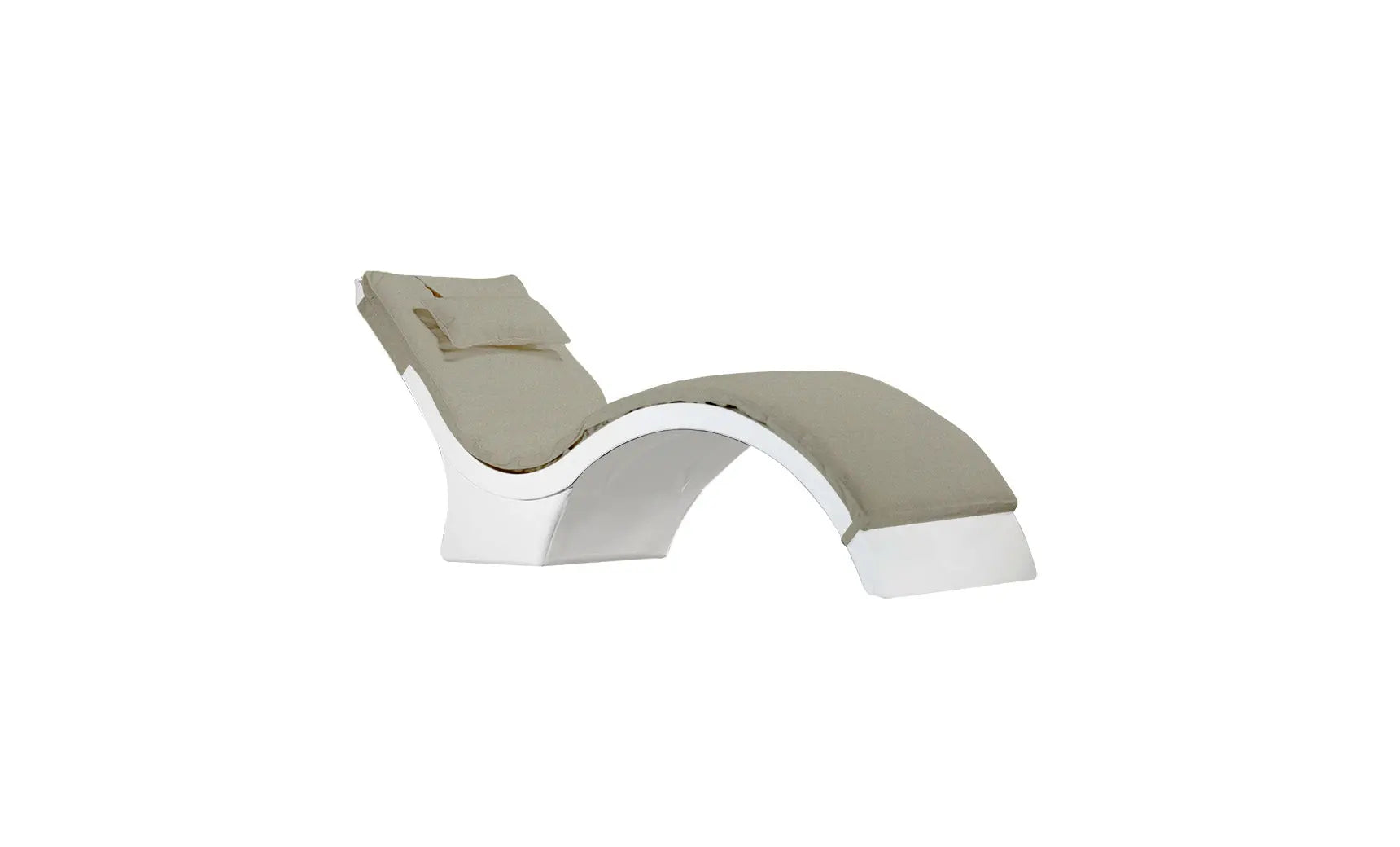 Signature chaise lounge cushion in soft gray fabric with piping detail.