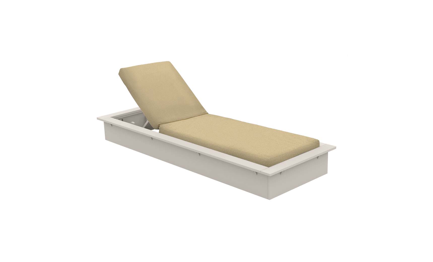 Echo Chaise lounge chair in gray fabric with wooden frame and curved backrest