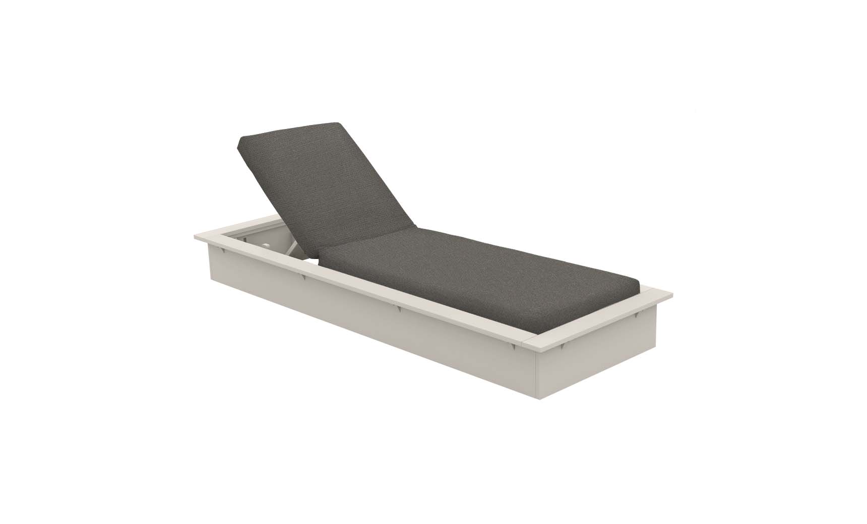 Echo Chaise lounge chair in gray fabric with wooden frame and curved backrest