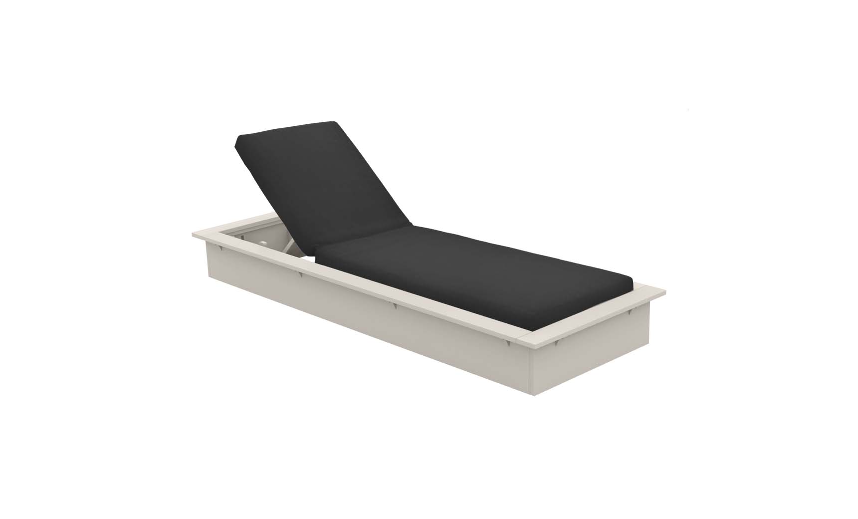 Echo Chaise lounge chair in gray fabric with wooden frame and curved backrest