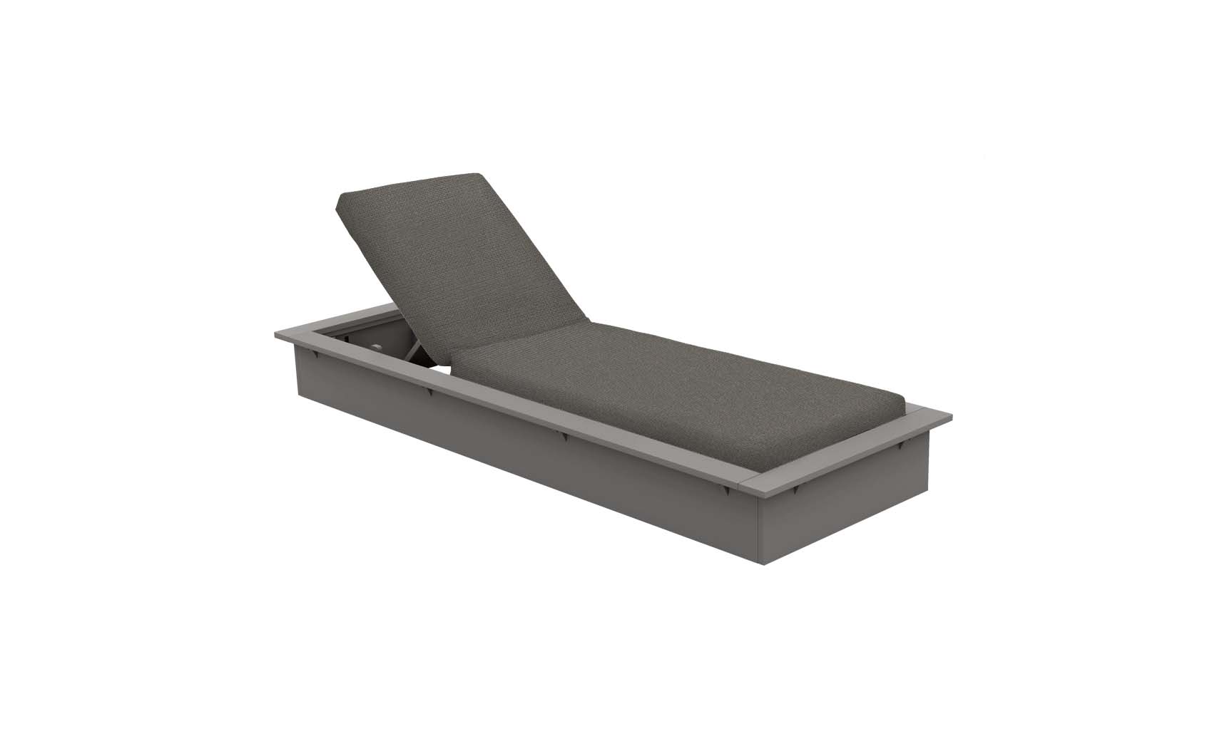 Echo Chaise lounge chair in gray fabric with wooden frame and curved backrest