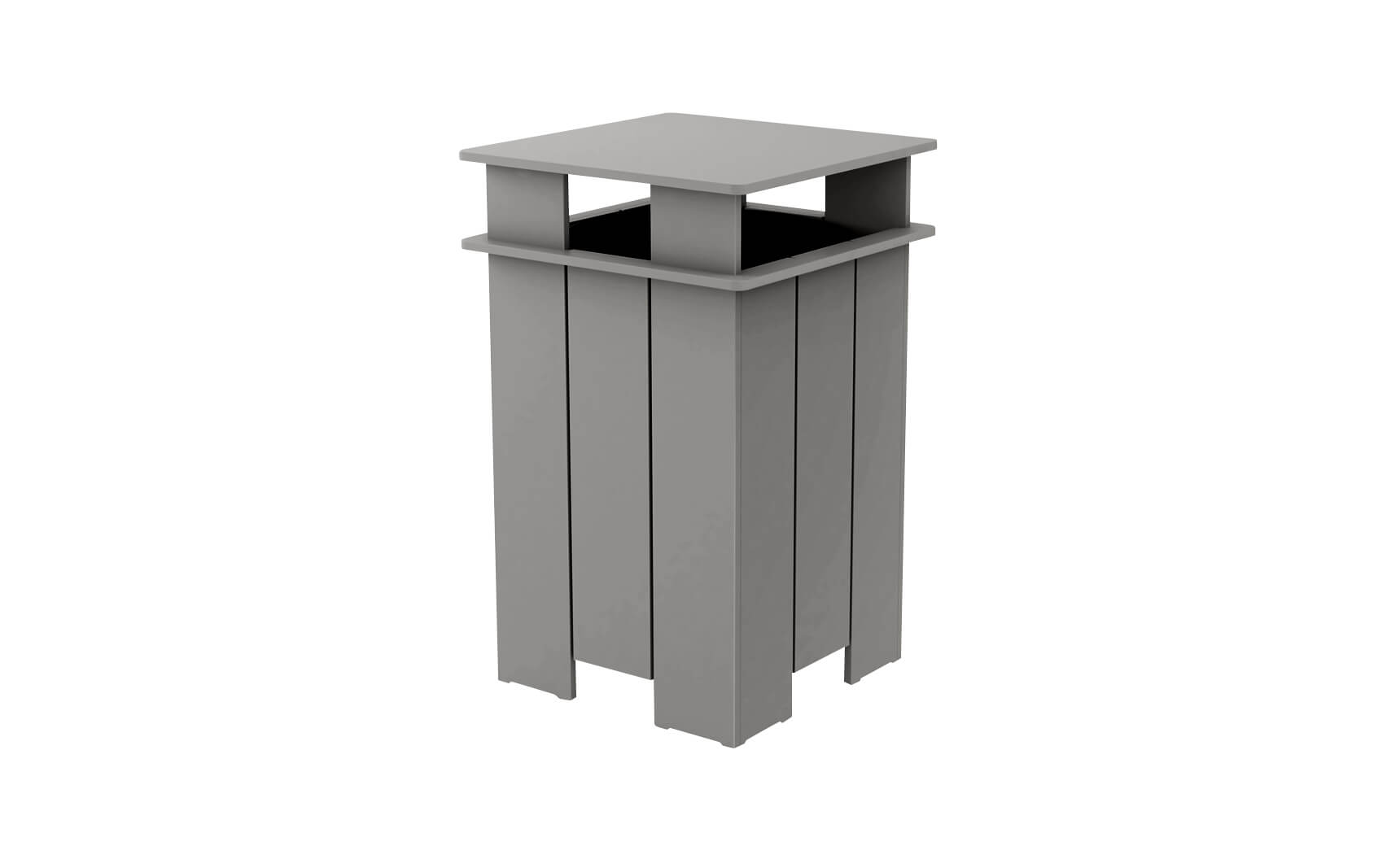 Mainstay gray trash bin with a lid and four wheels for easy mobility.