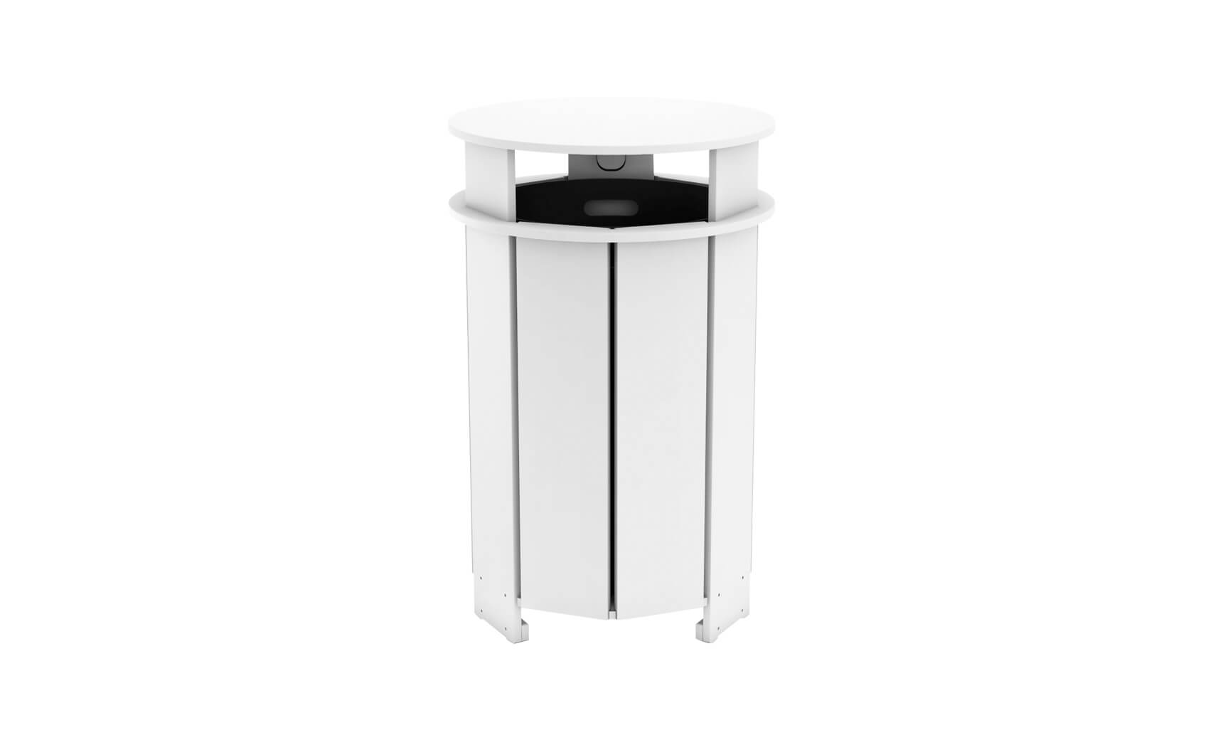 Mainstay outdoor trash bin in gray with a lid and wheels.