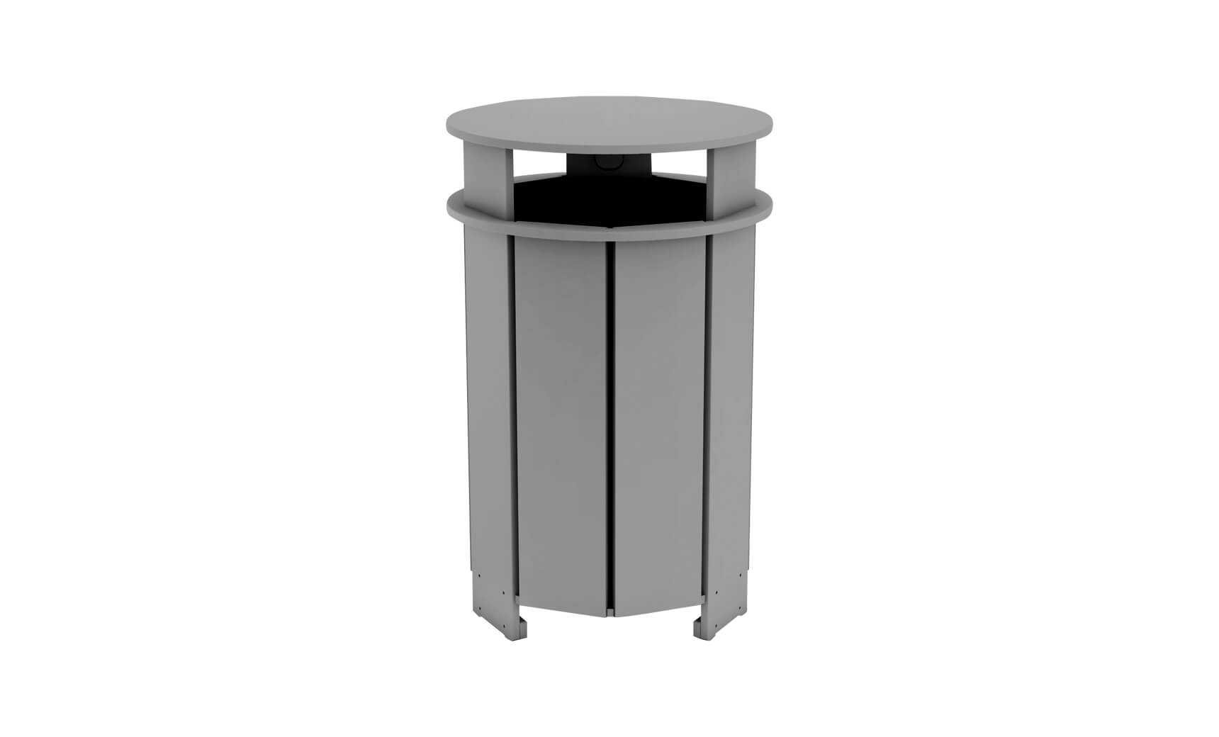 Mainstay outdoor trash bin in gray with a lid and wheels.