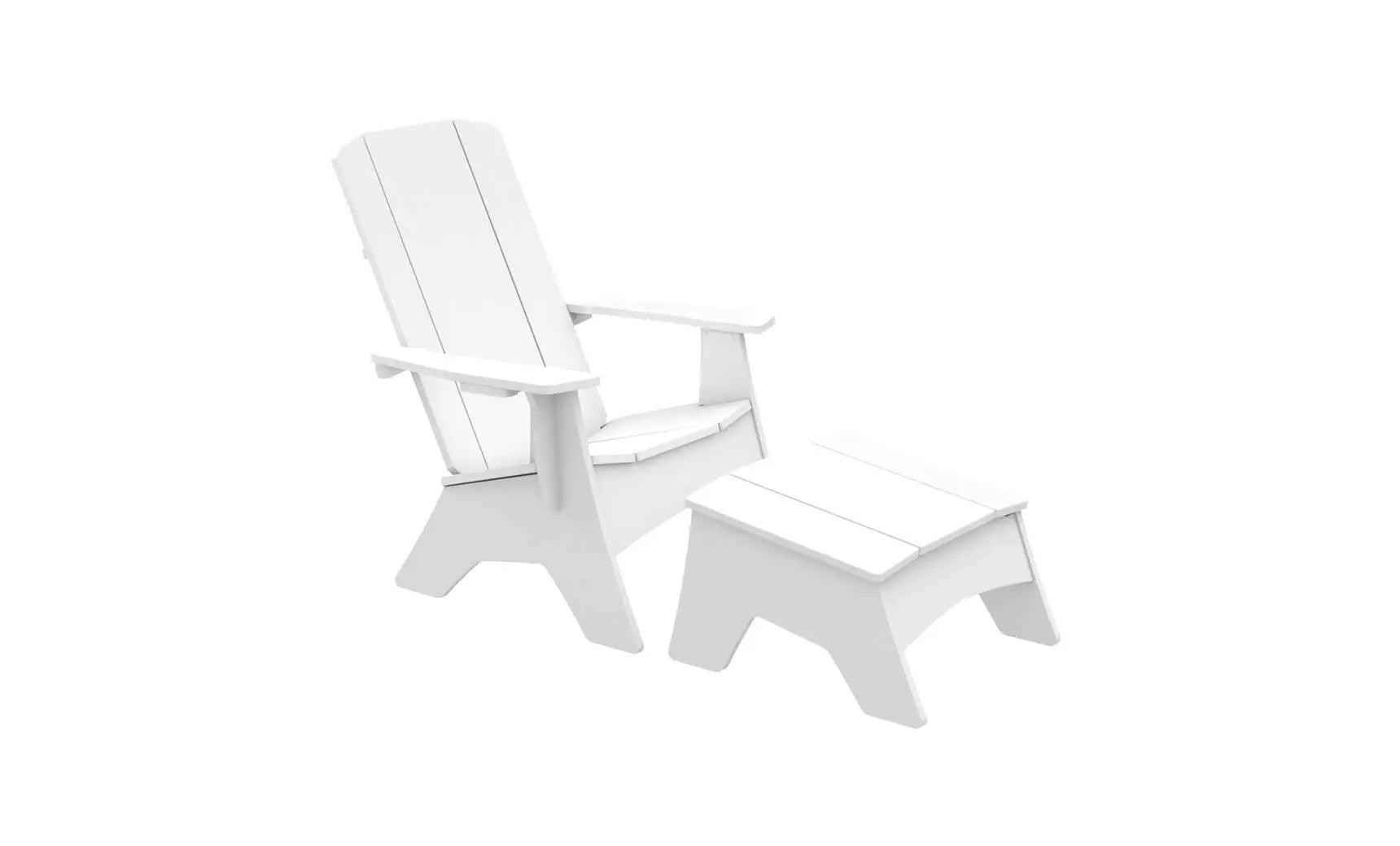 Mainstay Adirondack-style wooden ottoman with woven brown seat and matching arms.