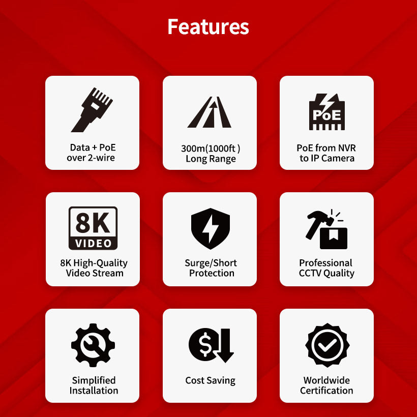Lorex Single Port IP & PoE over 2-Wire Set (300m/1000ft End-to-End Converters)