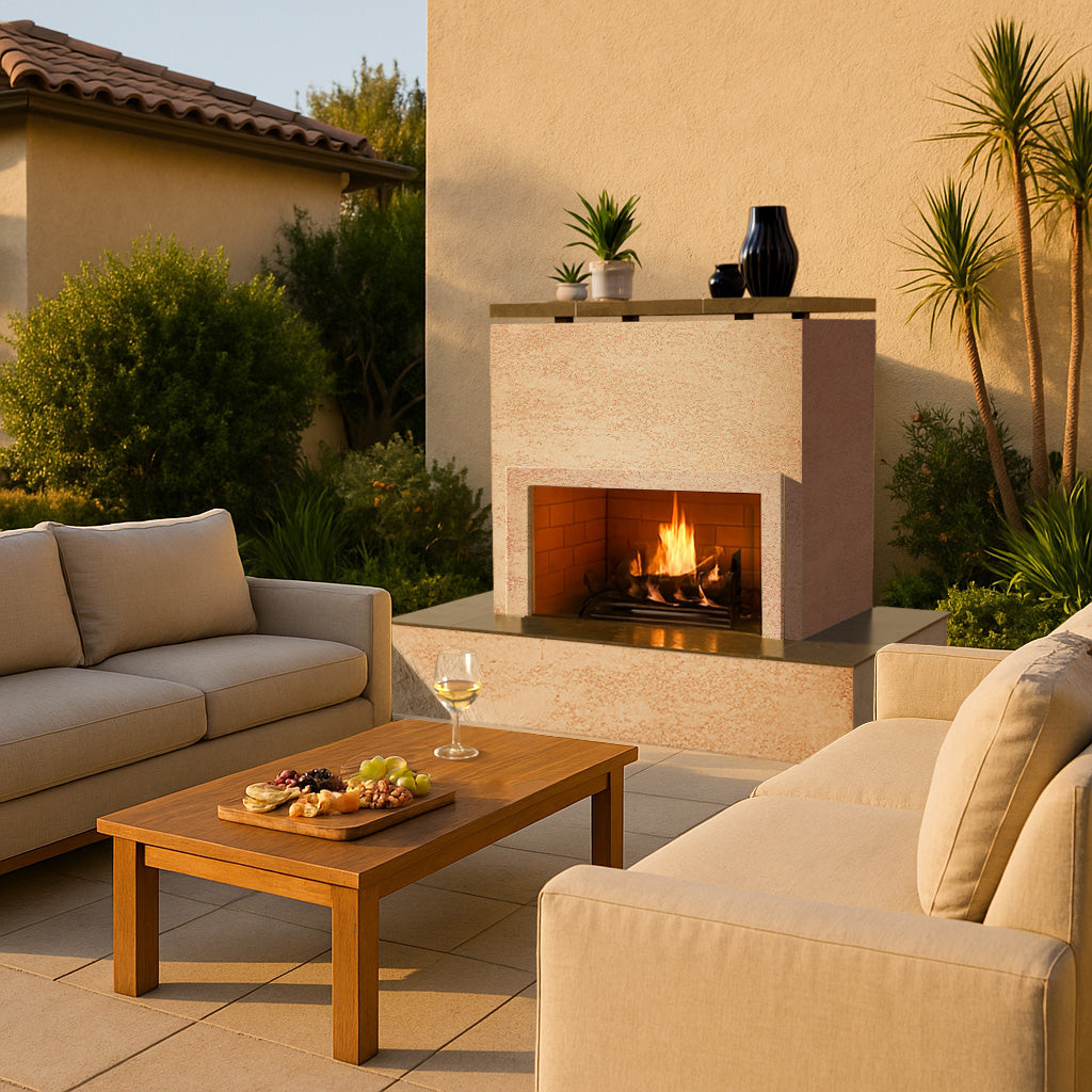 Cal Flame - Sahara Modern Outdoor Gas Fireplace w/ Wrap-Around Mantel - FRP-901-3 | AQVINA World - Aqvina LLC