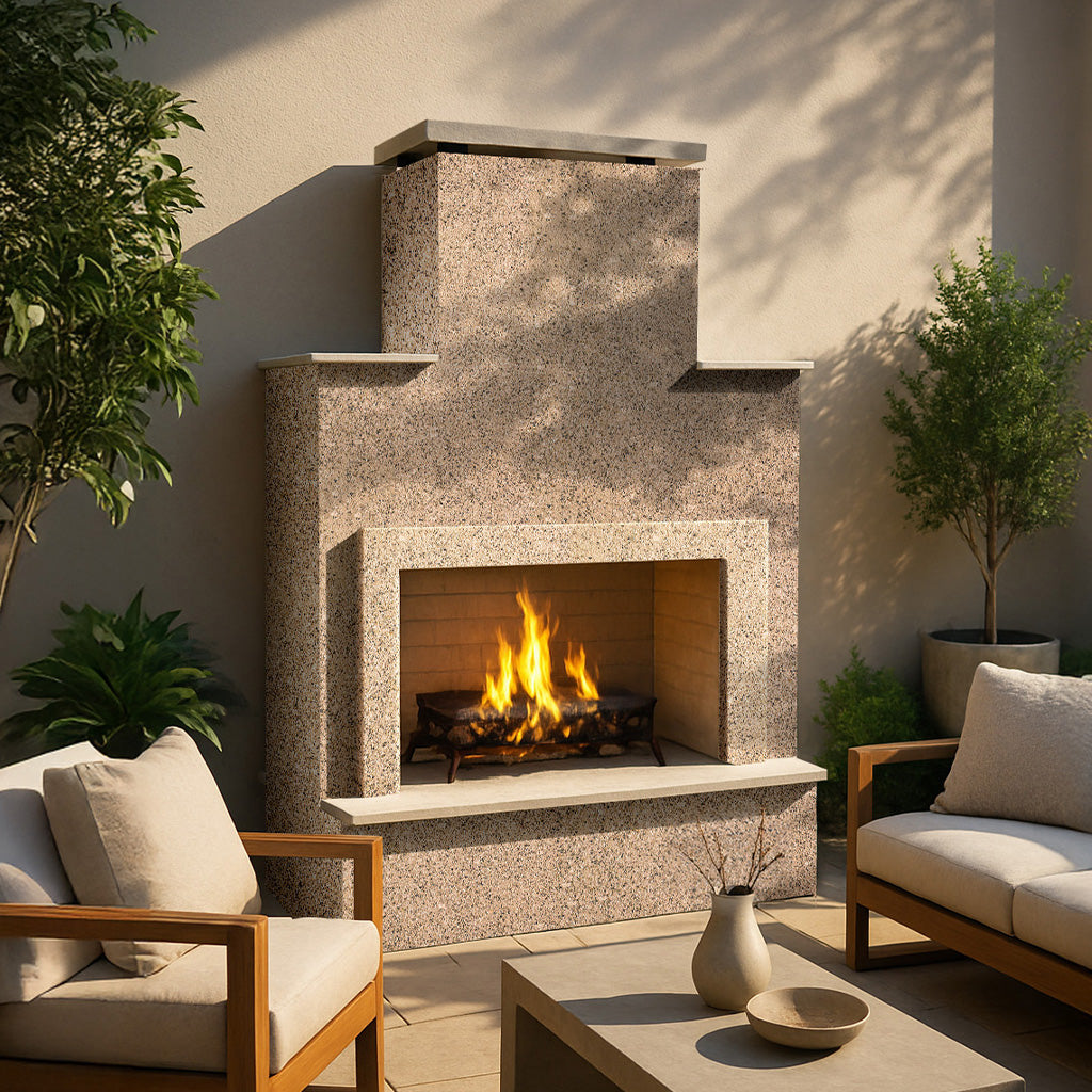 Cal Flame - Cancun Contemporary Outdoor Gas Fireplace W/ Bottom Mantel - | Model: FRP903-2 | AQVINA World - Aqvina LLC