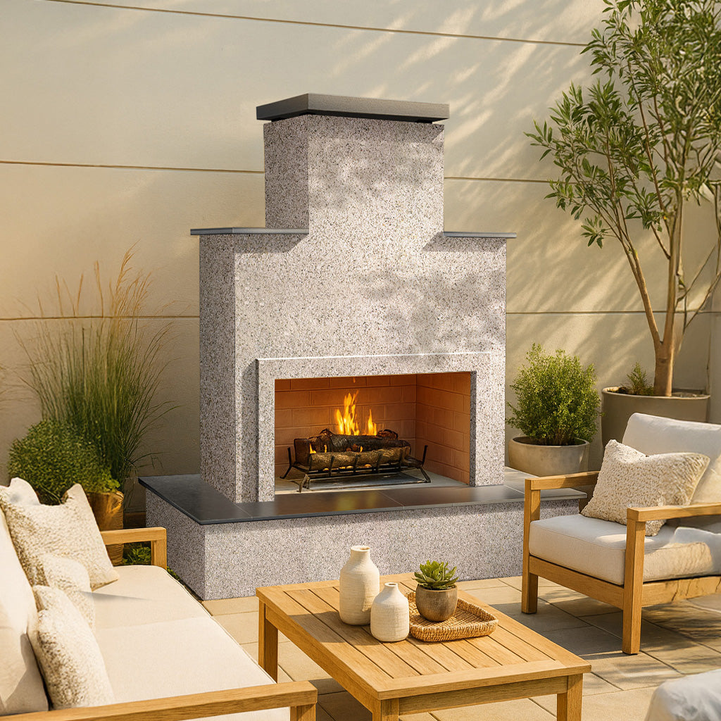 Cal Flame - Tahiti Contemporary Outdoor Gas Fireplace with Bottom Wrap-Around Mantel | Model: FRP903-3 | AQVINA World - Aqvina LLC