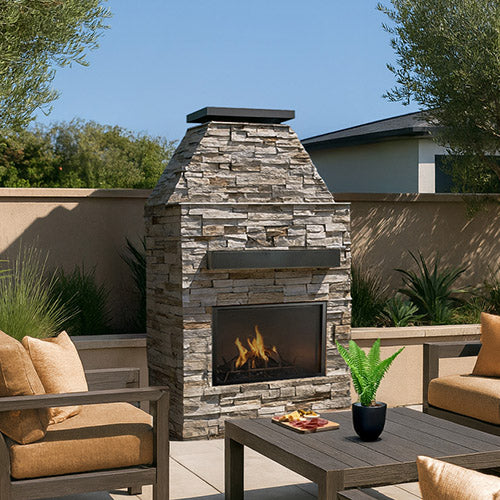 Cal Flame - Ladero Modern Outdoor Gas Fireplace with Mantel | Model: FRP905-1 | AQVINA World - Aqvina LLC