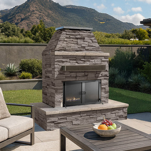 Cal Flame - Key West Modern Outdoor Gas Fireplace with Wrap-Around Mantel | Model: FRP905-3 | AQVINA World - Aqvina LLC