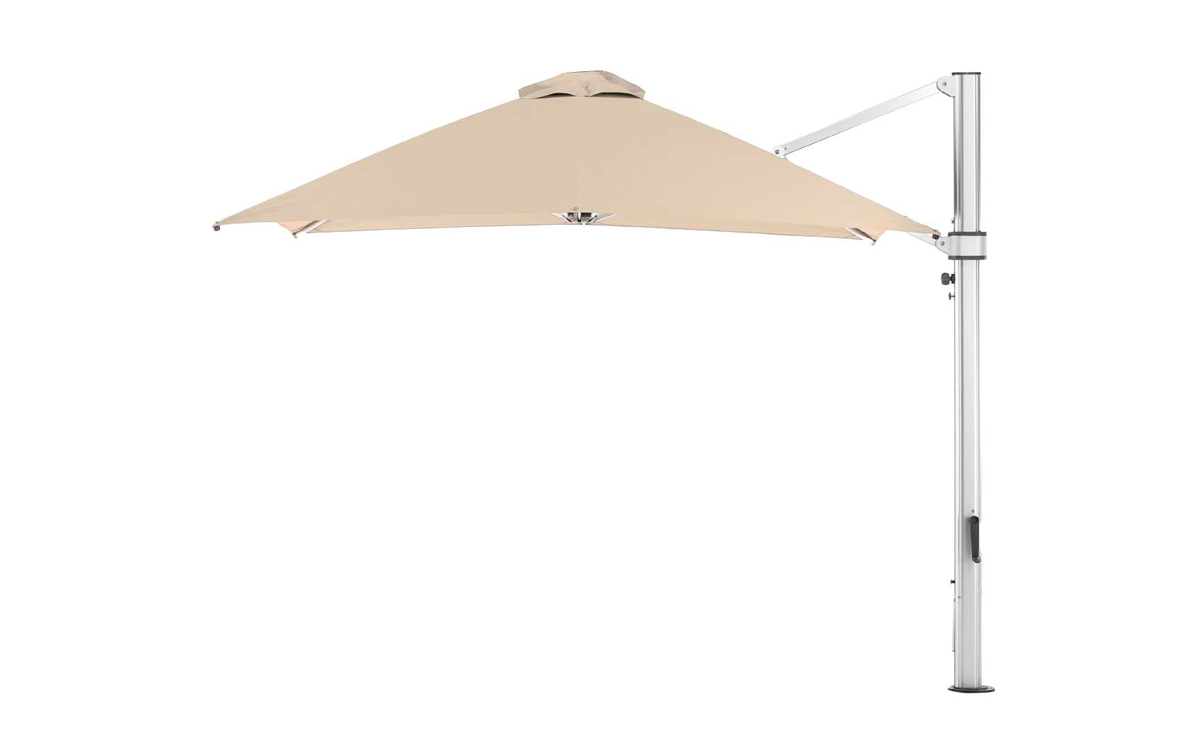 10-foot square ultra cantilever umbrella in black with silver poles and base