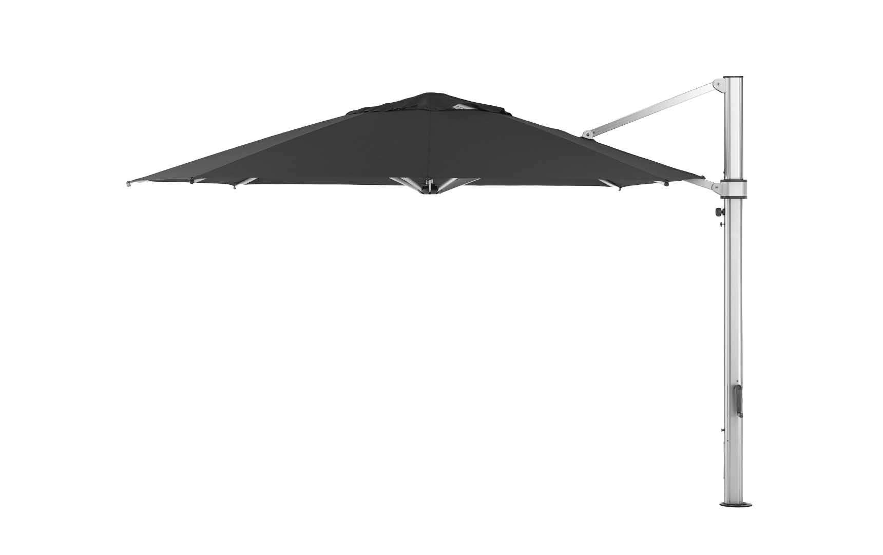 13-foot octagonal umbrella with clear cantilever design and silver ribs