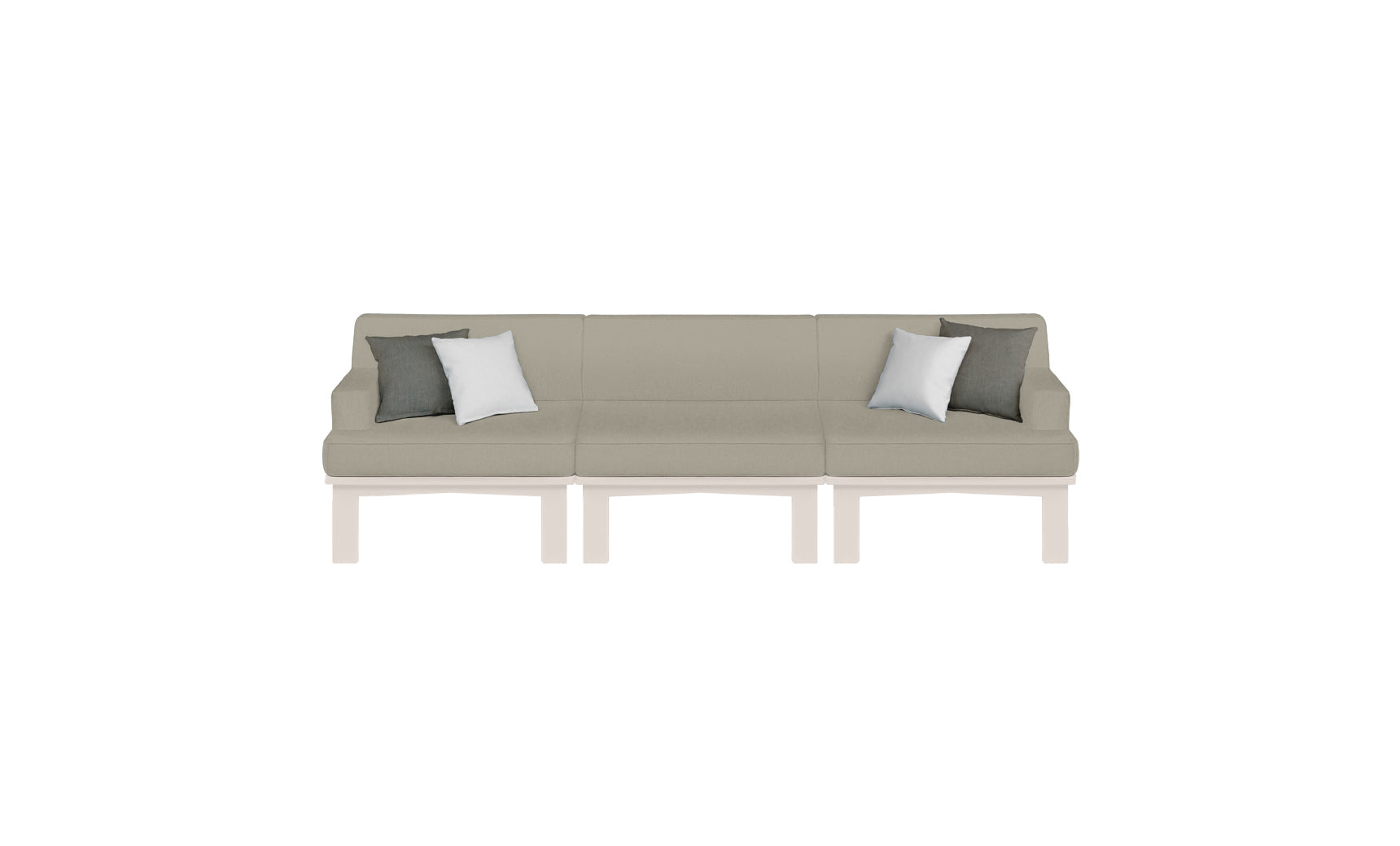 Mainstay sectional sofa in beige fabric with three cushion pieces and curved armrests