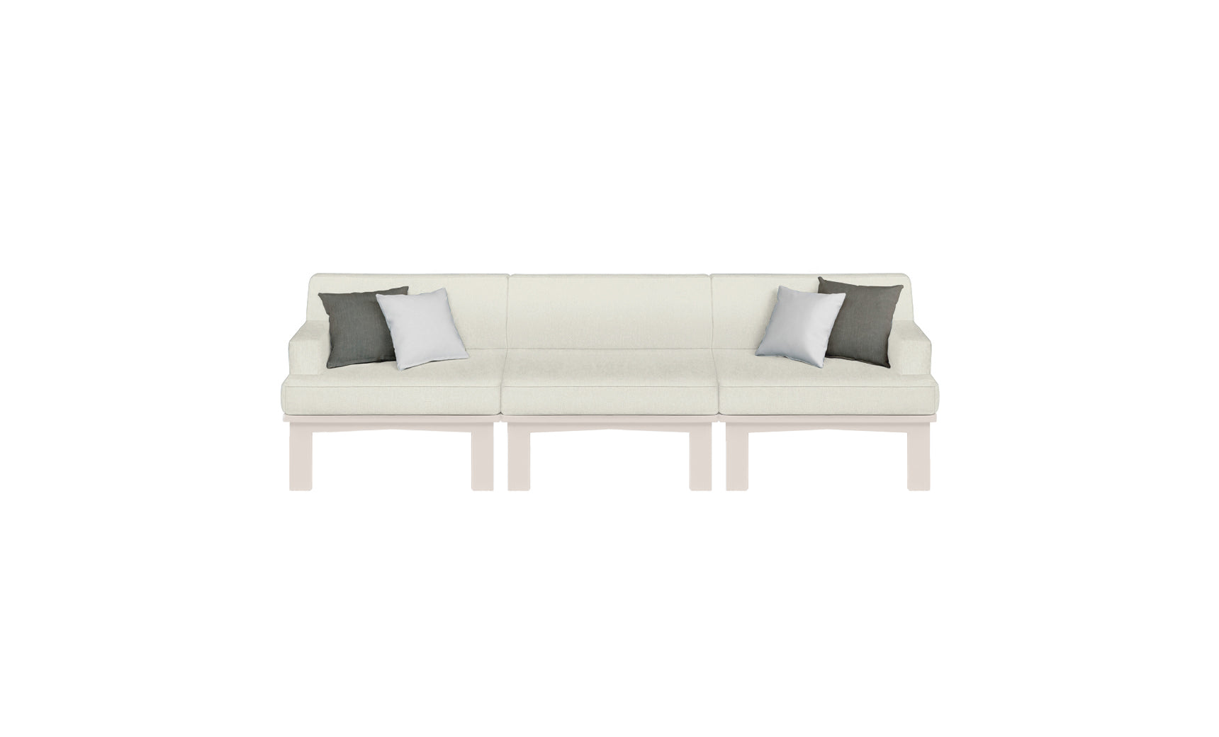 Mainstay sectional sofa in beige fabric with three cushion pieces and curved armrests
