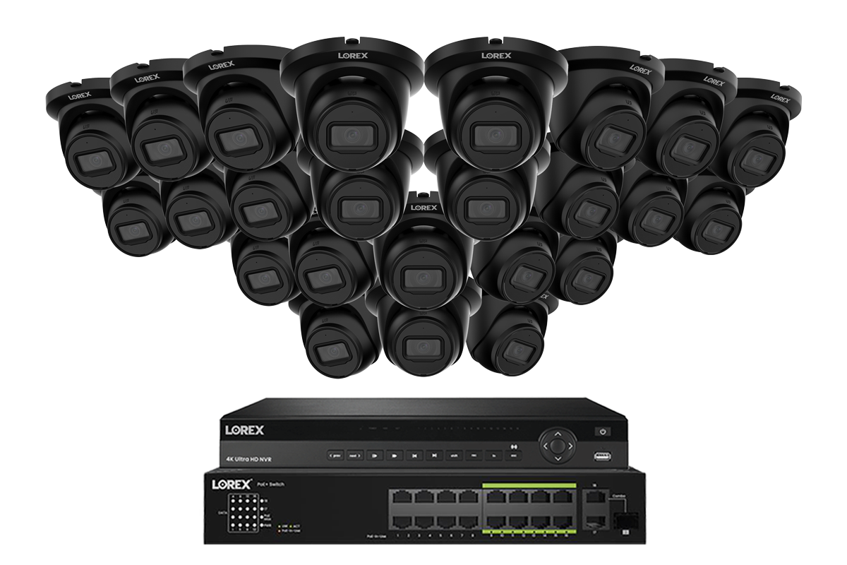 Lorex Elite Series NVR with A4 4MP (2K) IP Turret Cameras – 4K 32-Channel 8TB Wired System