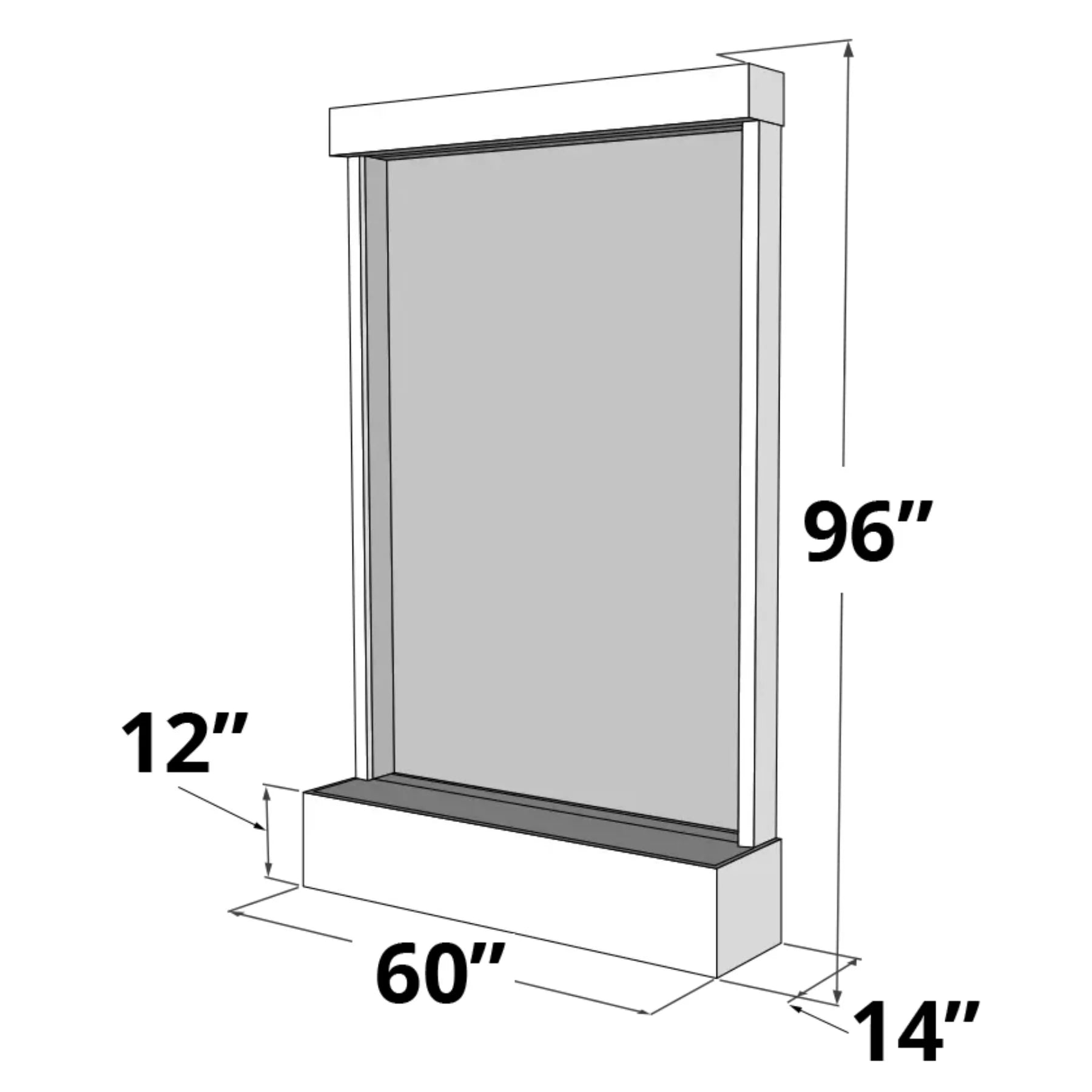 A dimensional diagram of a window or door frame with measurements labeled 96 inches tall, 60 inches wide, 12 inches from the bottom, and 14 inches from the right, shown on a white background.
