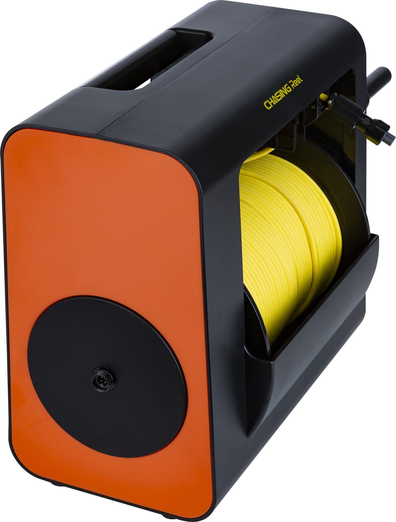 Chasing Hand Reel device for underwater drones with ergonomic handle and tether spool