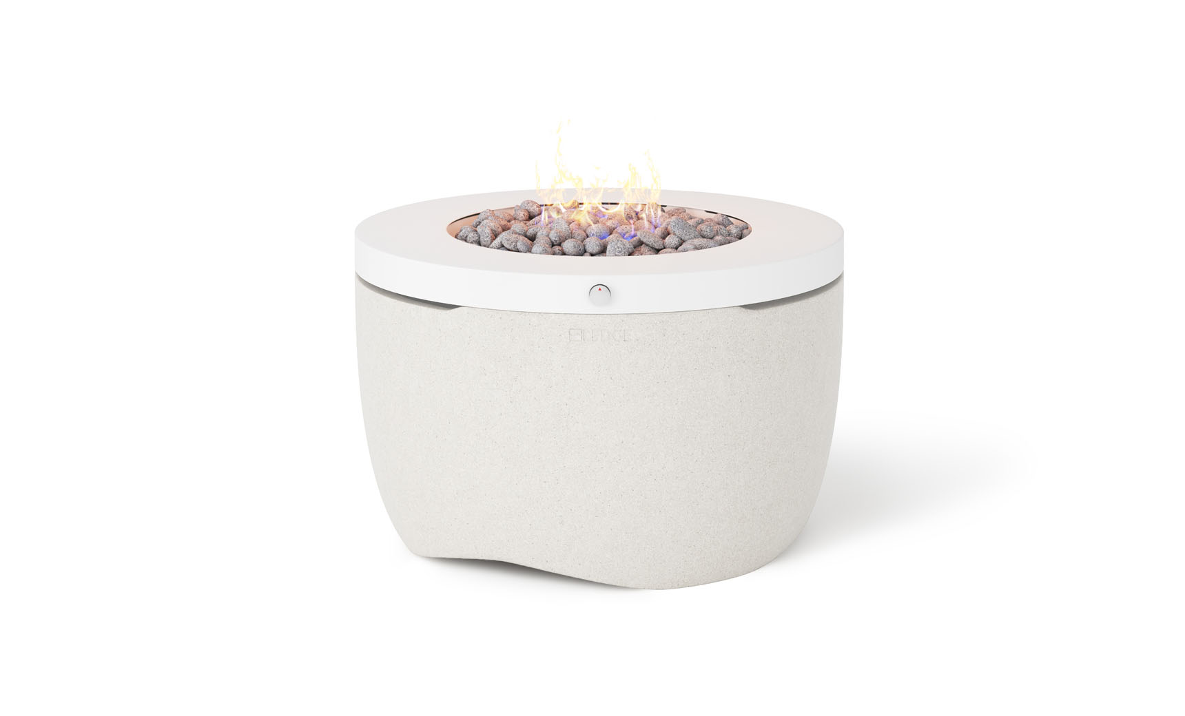 Halo firepit with gray finish, round shape, and legs.