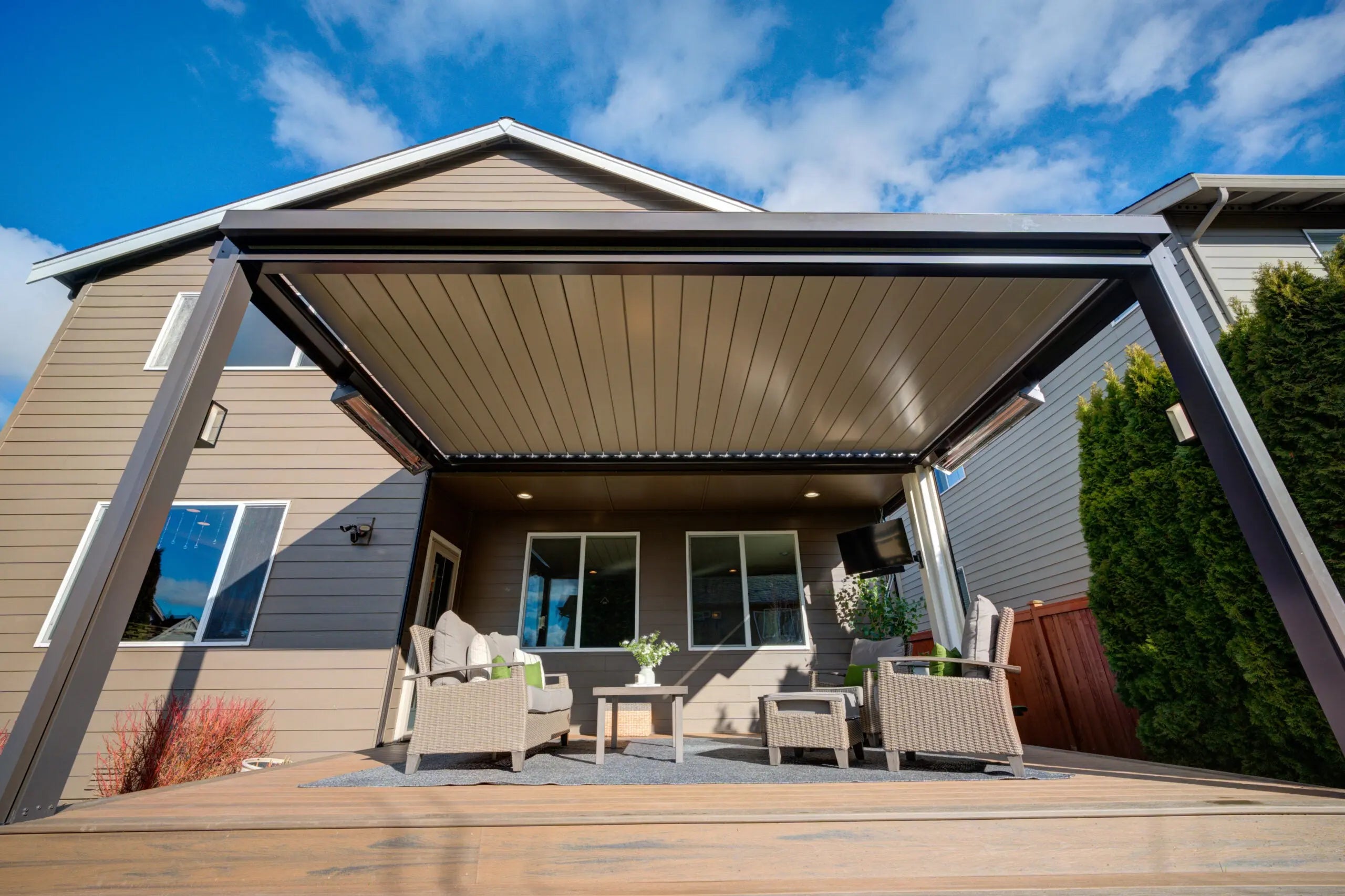 Sundance All Season Pergola – Motorized Louvered Roof System, Aluminum Outdoor Patio Cover