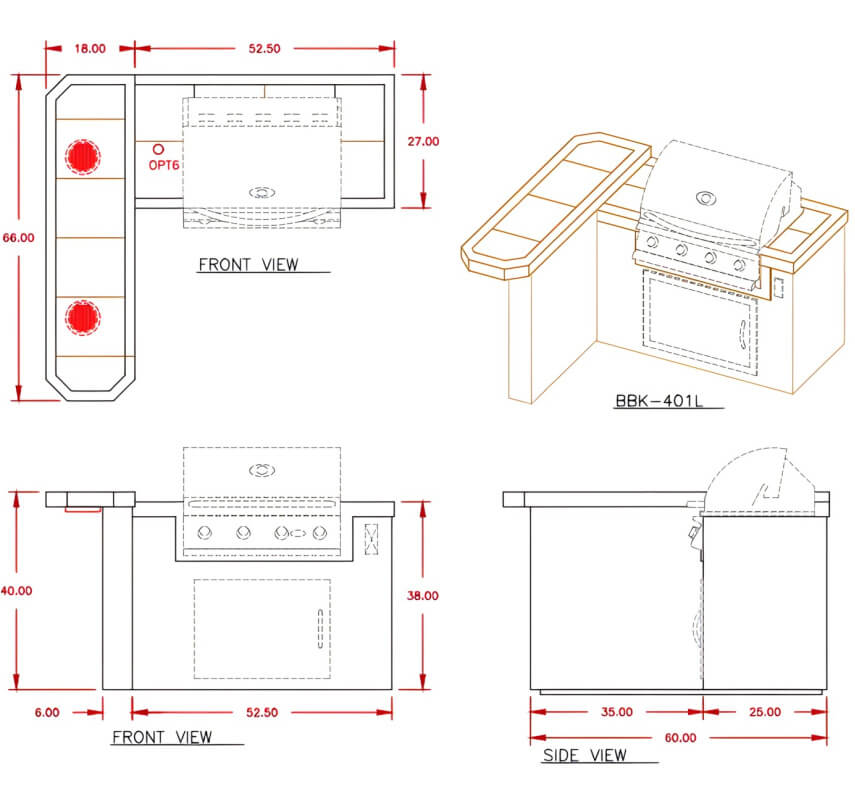 Cal Flame Maui Q 4 Ft L-Shaped BBQ Grill Island | Model: BBK401 | AQVINA World - Aqvina LLC