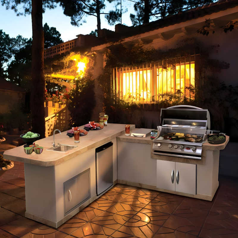 Cal Flame Carmel Q Platinum Series BBQ Island with P4 Grill Bundle | Model: BBK-870 | AQVINA World - Aqvina LLC