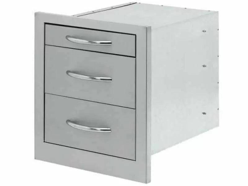 Cal Flame triple access drawers in stainless steel, perfect for outdoor kitchen organization