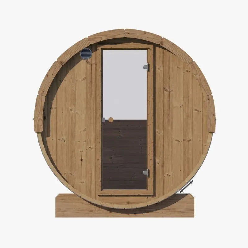 SaunaLife 4-Person Half-Moon Panoramic Outdoor Barrel Sauna Model E7W | AQVINA World - Aqvina LLC