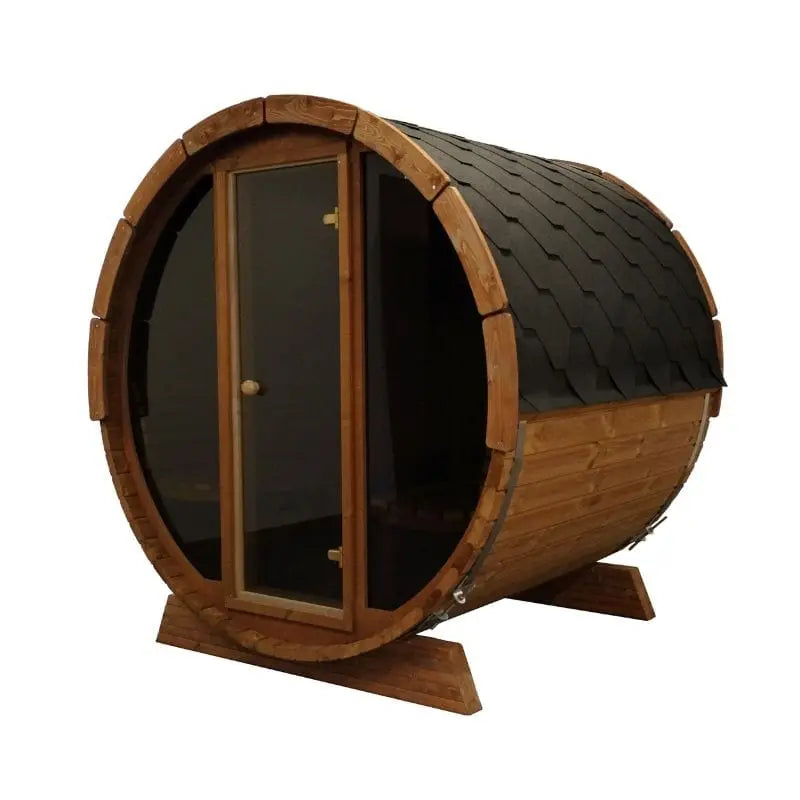 SaunaLife 4-Person Half-Moon Panoramic Outdoor Barrel Sauna Model E7W | AQVINA World - Aqvina LLC